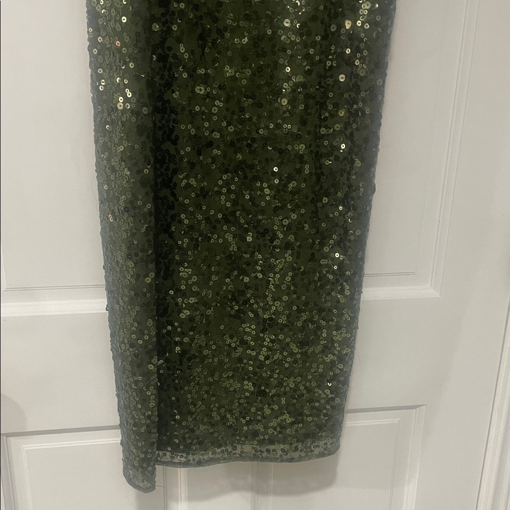 INC International Concepts Olive Green Sequin Scoop Neck Mini Dress - Picture 3 of 4
